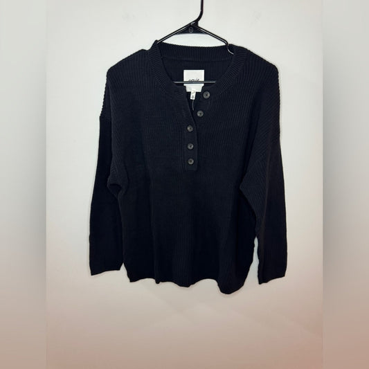 BNWT XS Aerie Black Knit Quarter Button Up Sweater