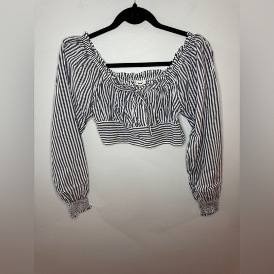 NWT XS Aerie Blue and White Stripe Long Sleeve Crop Top