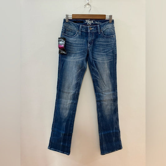 NWT W25xL36 Rock 47 by Wrangler Light Blue Low Rise Embellished Boot Cut Jeans