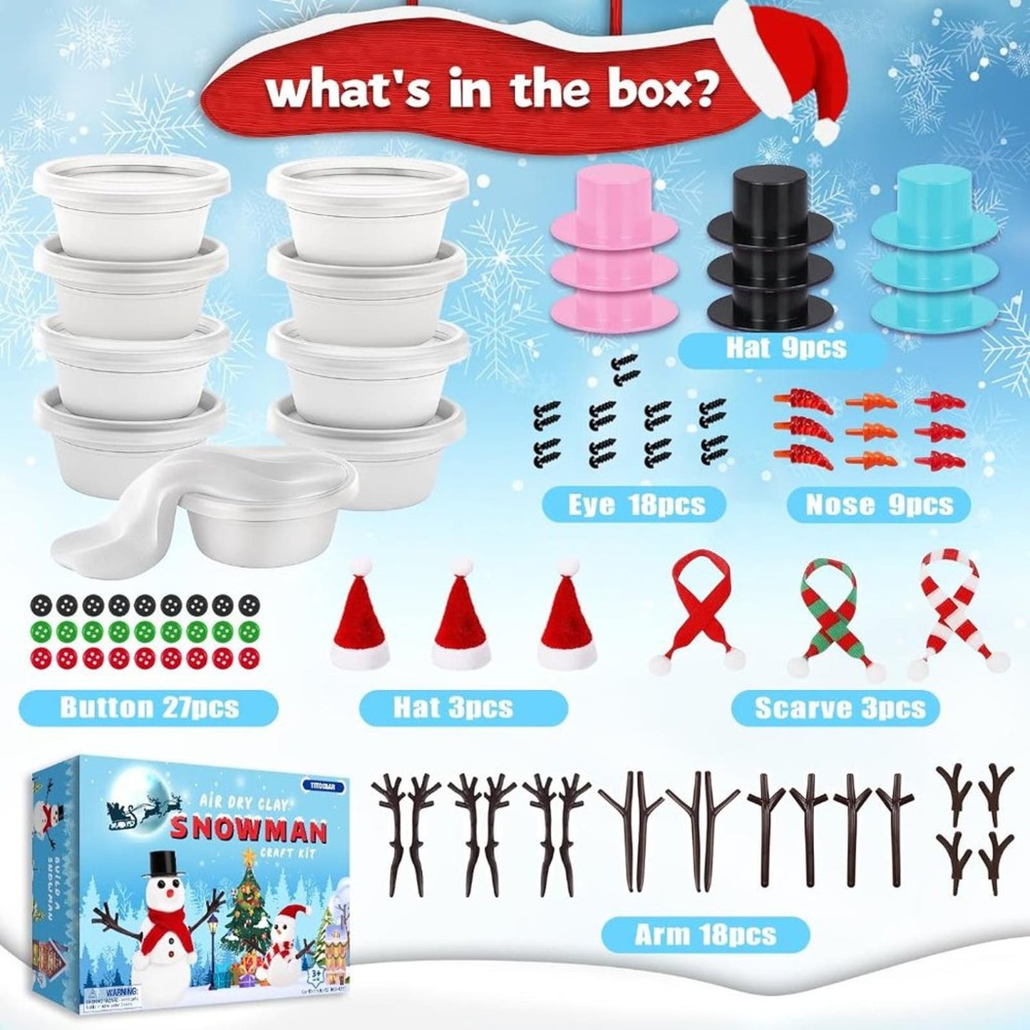 Christmas Crafts Xmas Gifts,Molding Clay Snowman DIY Kit,9Pack Build a Snowman