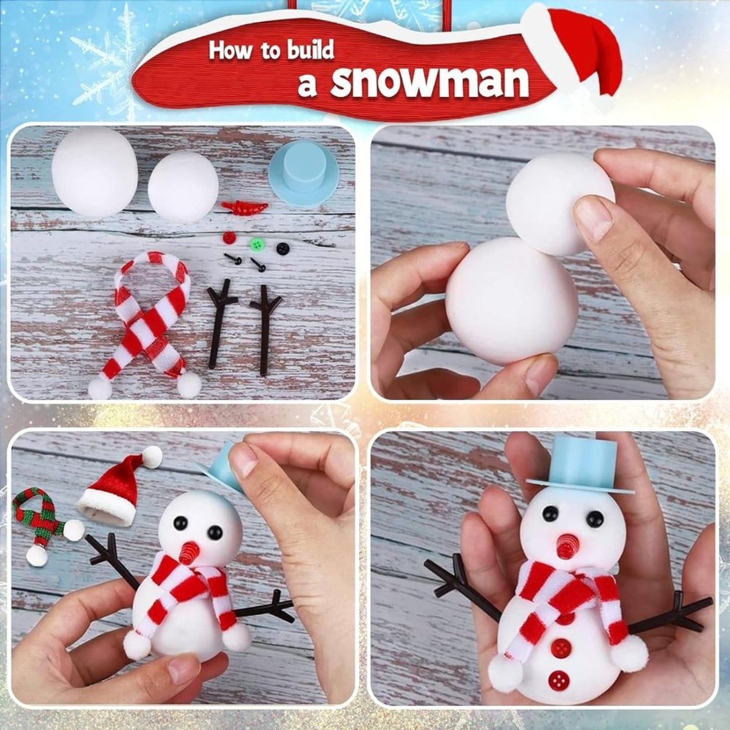 Christmas Crafts Xmas Gifts,Molding Clay Snowman DIY Kit,9Pack Build a Snowman