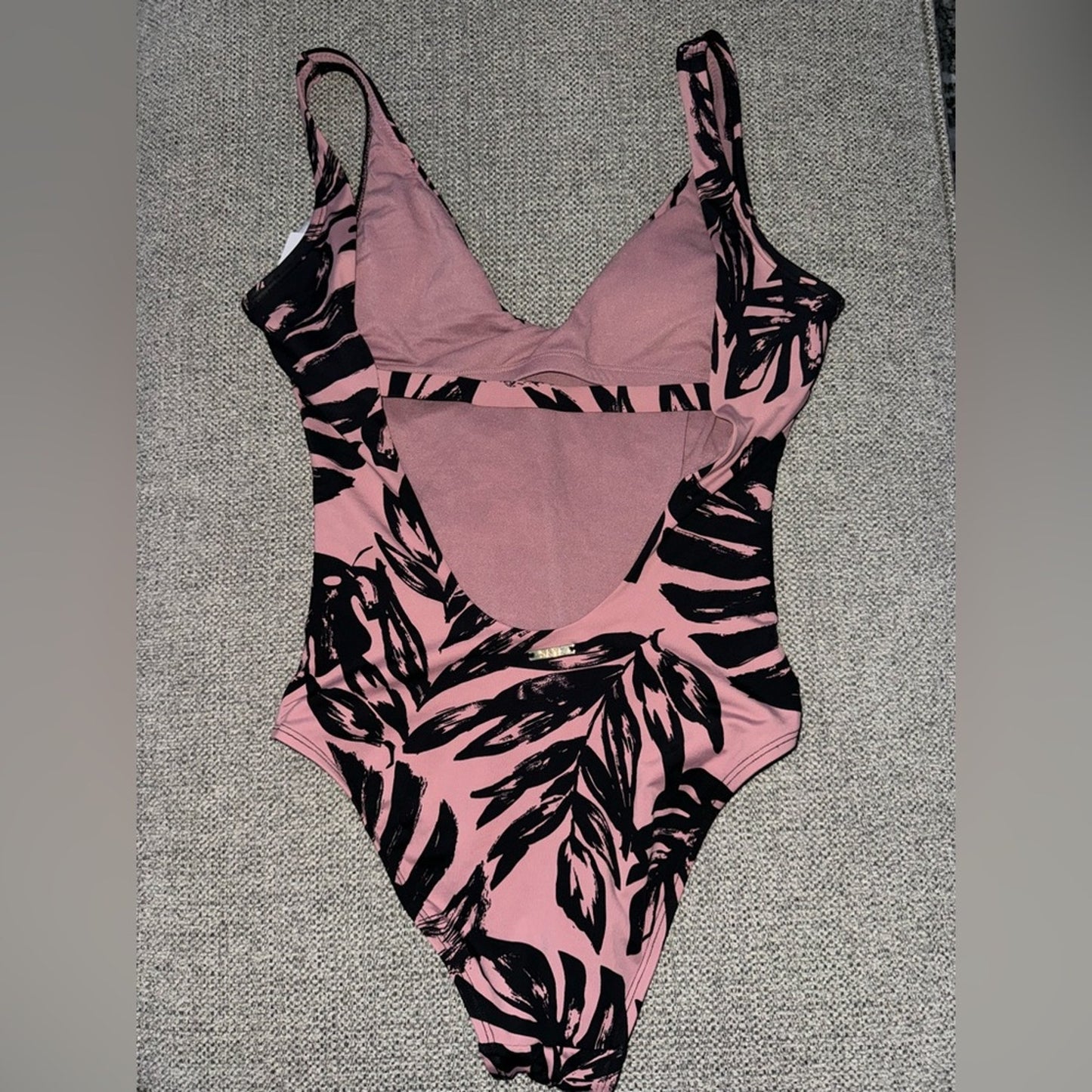 NWT MD Skye Pink and Black Palm Print One Piece Swimsuit