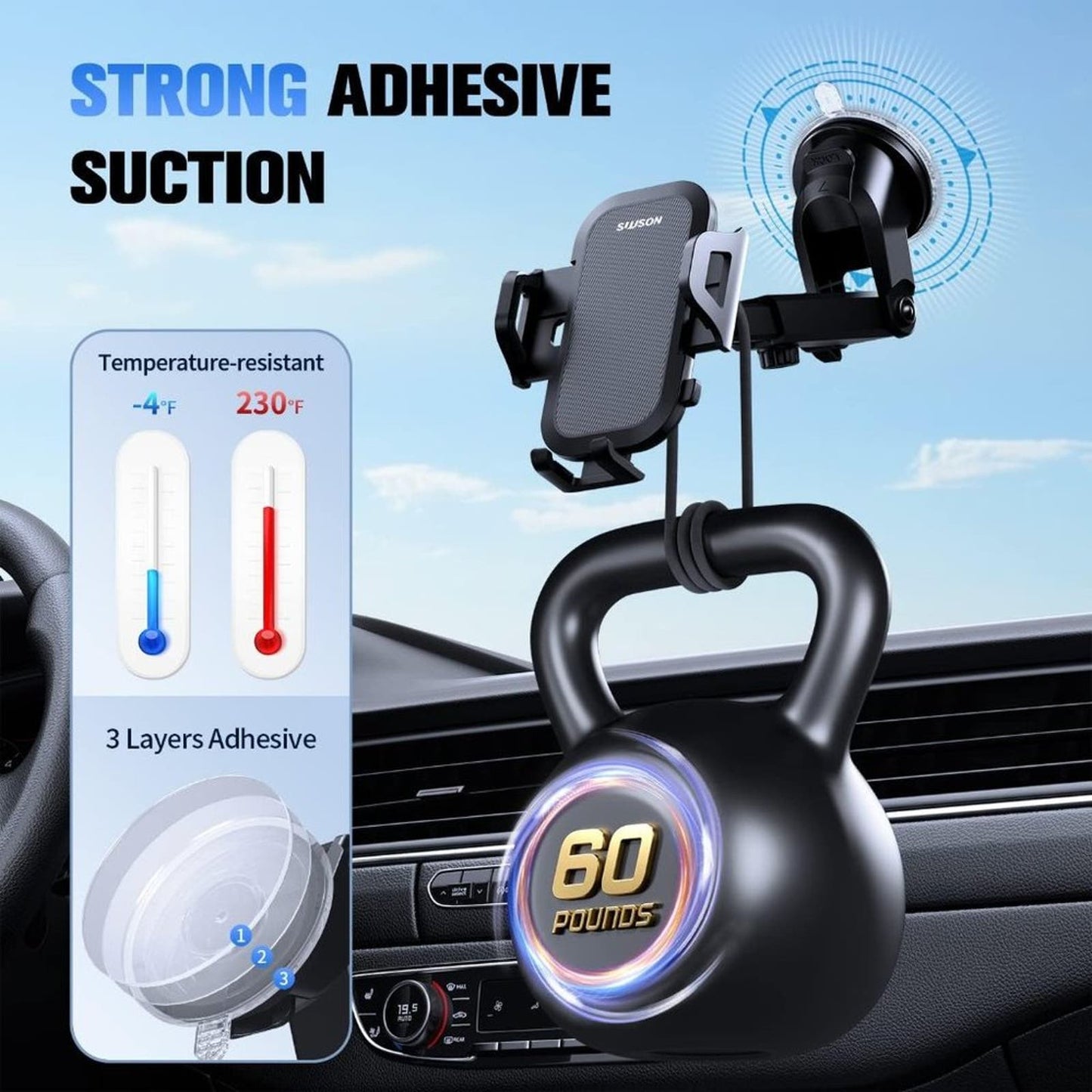 SUUSON Car Phone Holder Mount [Upgraded]-[Bumpy Roads Friendly] Phone Mount