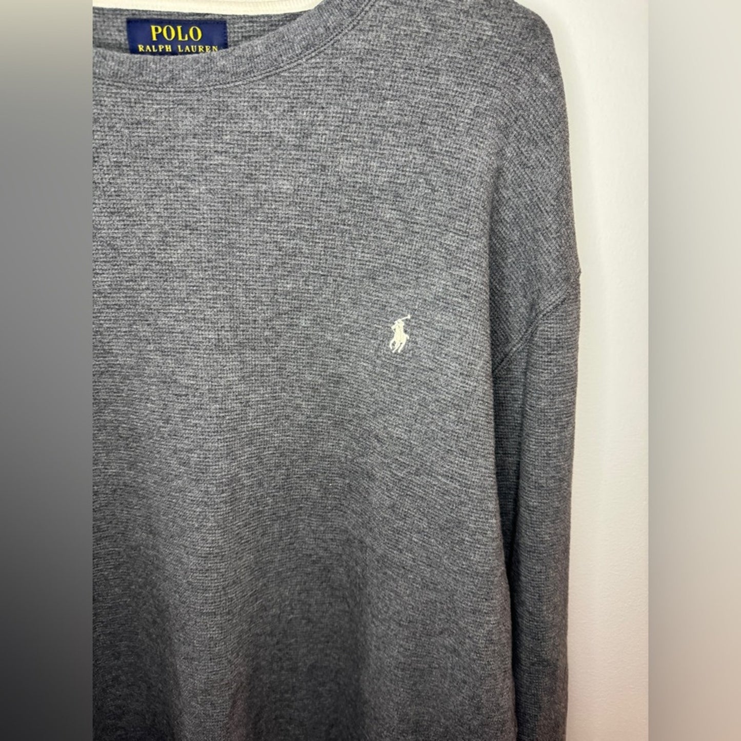 Pre-Owned XXL Polo Ralph Lauren Heather Grey Waffle Knit Long Sleeve Shirt