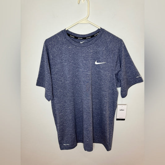 NWT LG Nike Dri-Fit Swim Heather Blue UPF 40+ T-Shirt