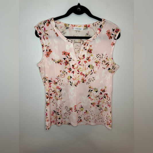 Pre-Owned MD Calvin Klein Pink Floral Print Tank Top