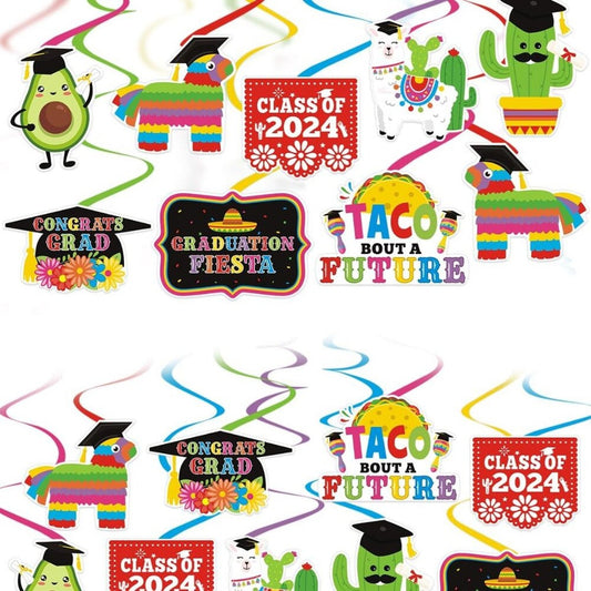 Bessmoso 32pcs Mexican Graduación Hanging Swirls Fiesta Graduation Decorations