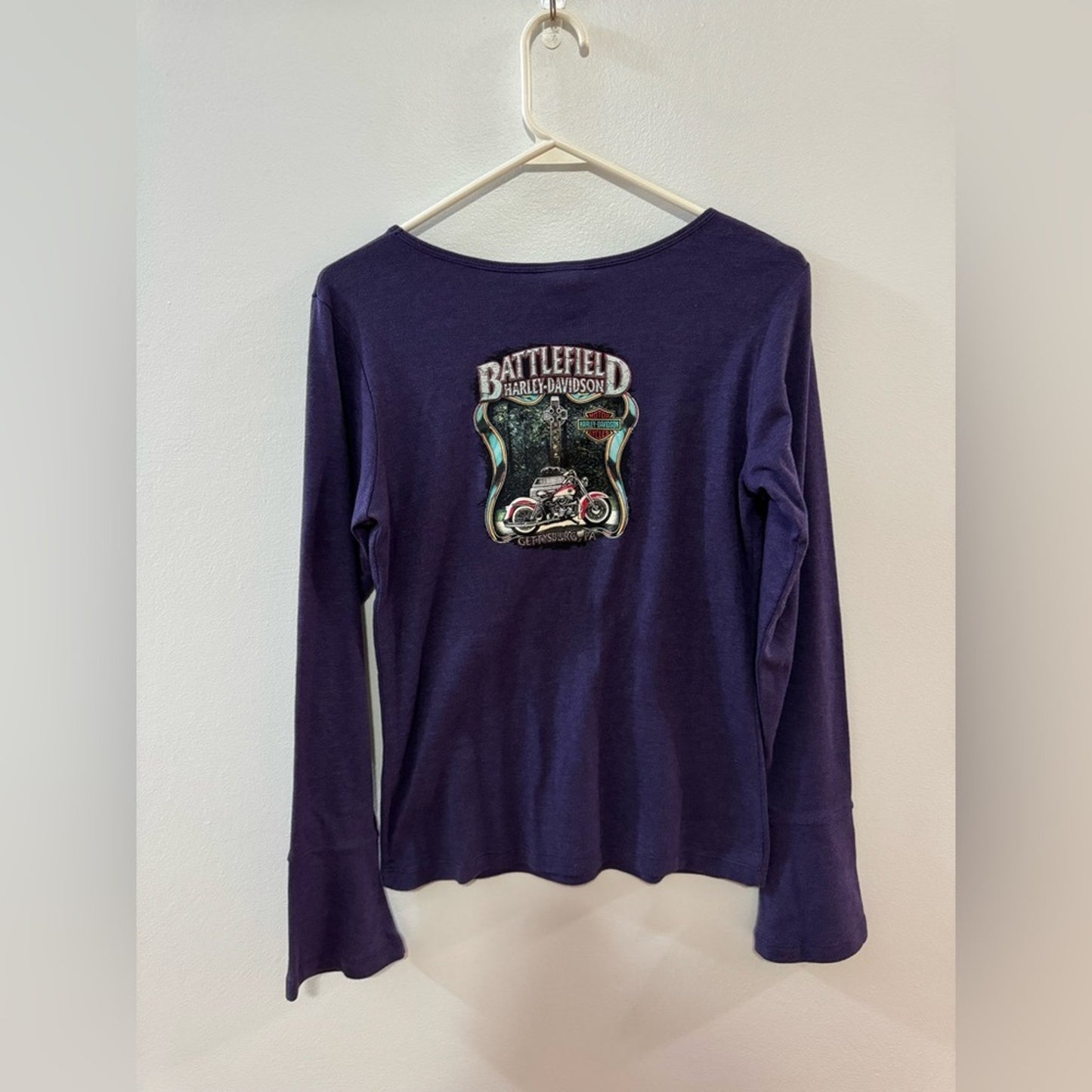 LG Harley Davidson Purple 2001 Battlefield Gettysburg, PA Long Sleeve Shirt