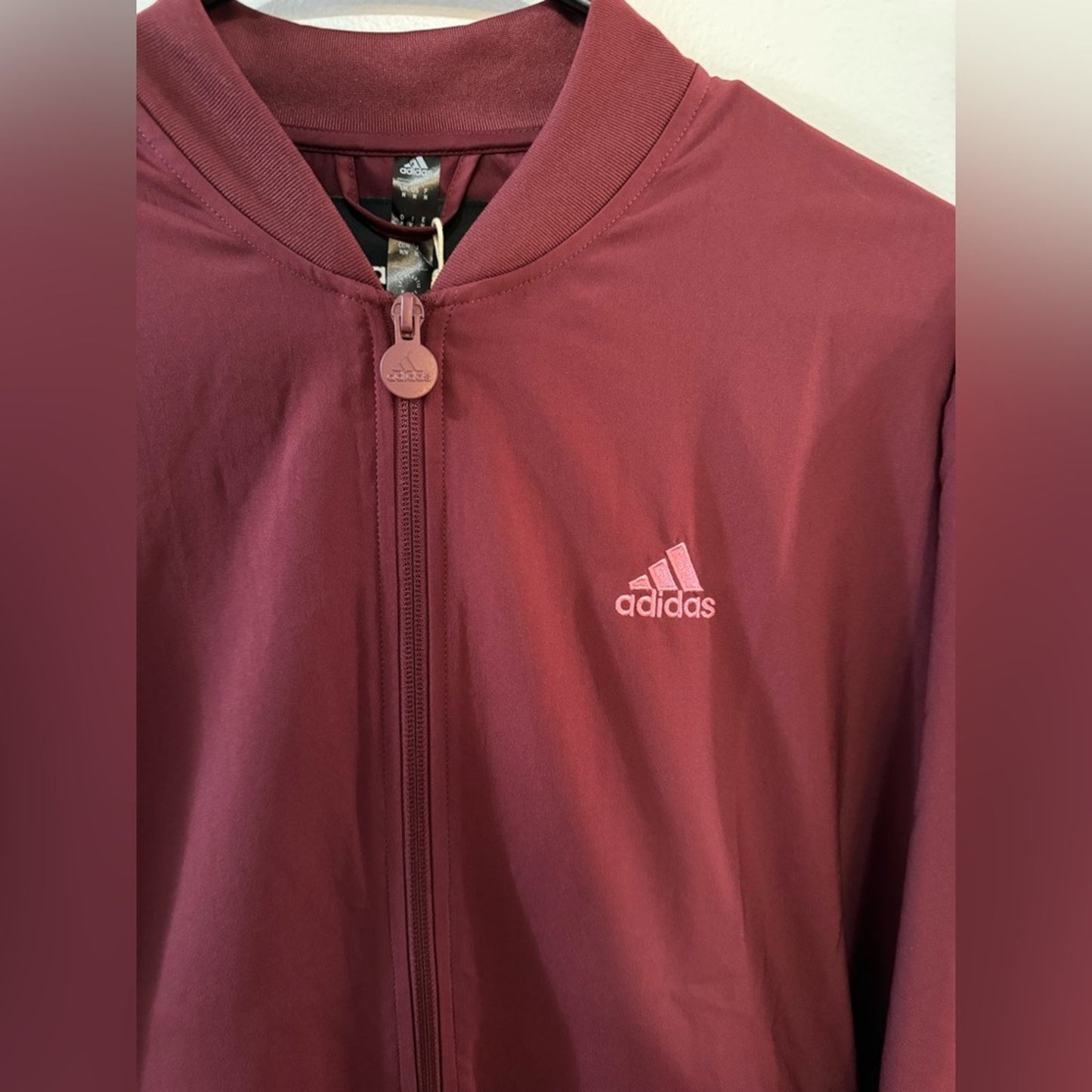 NWT MD Adidas Shadow Red and Pink Embroidered Zip Up Jacket