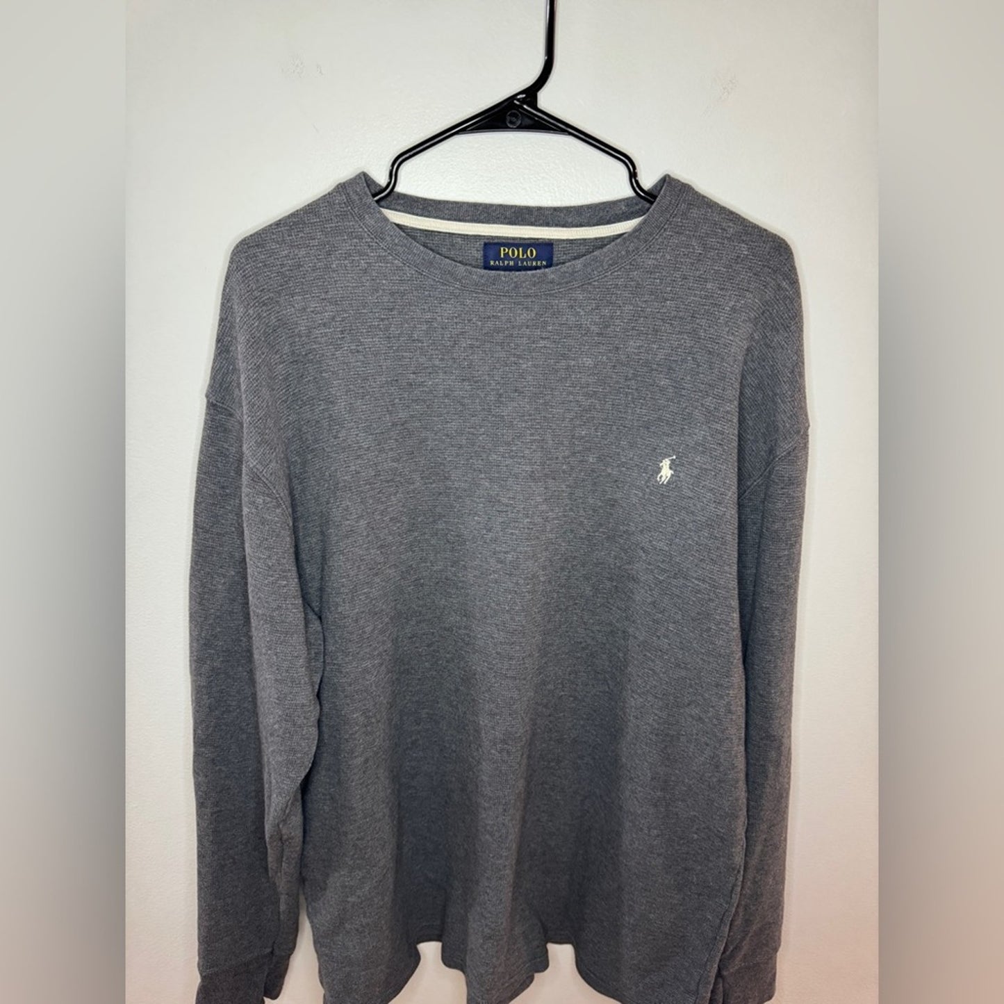 Pre-Owned XXL Polo Ralph Lauren Heather Grey Waffle Knit Long Sleeve Shirt