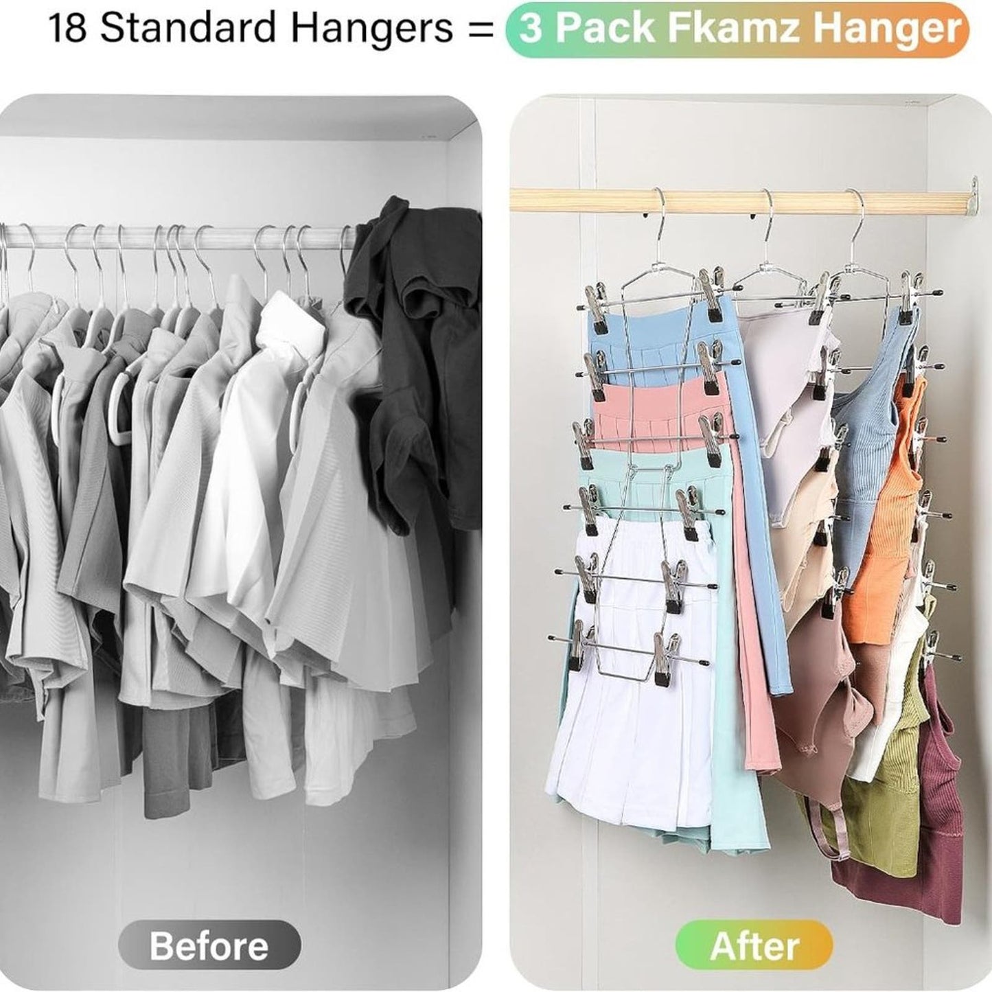 Pants Hangers Space Saving, 3 Pack Metal 6 Tier Skirt Hangers with Clips