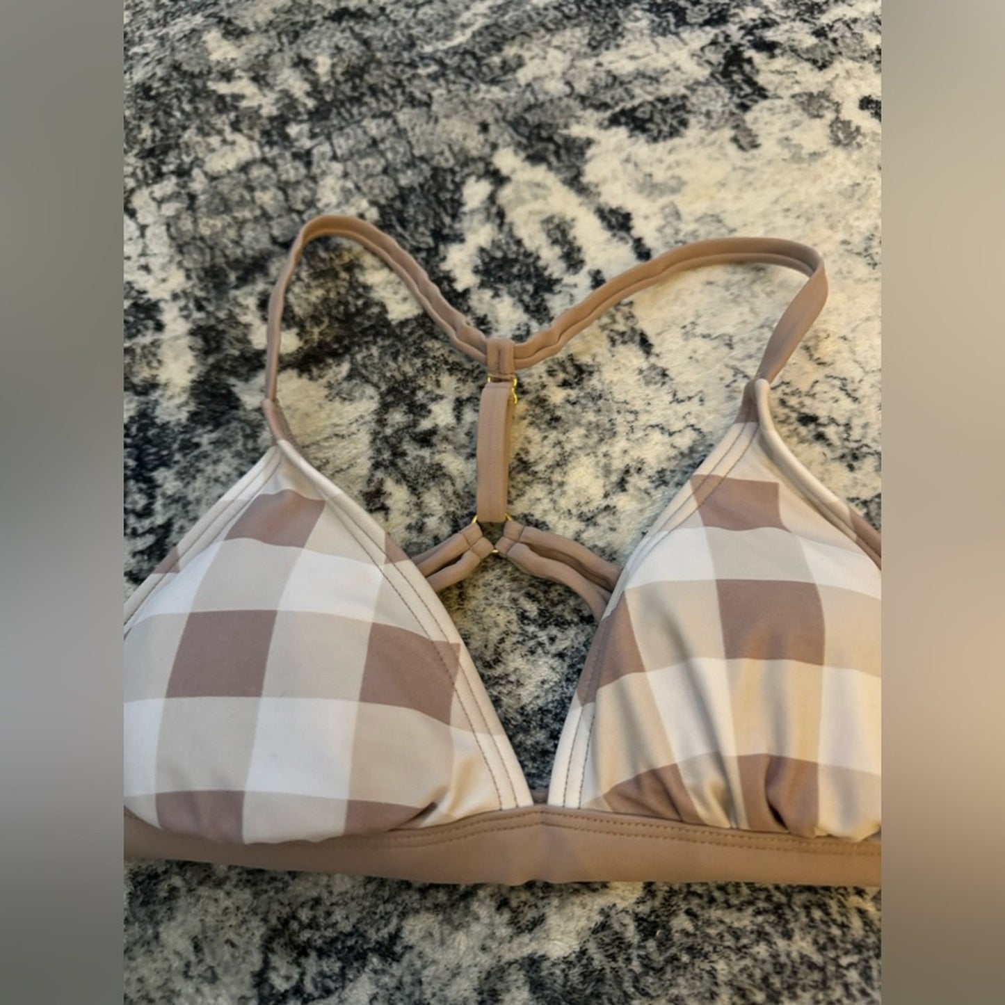 Pre-Owned MD Xhilaration Brown and White Checker Print Bikini Top