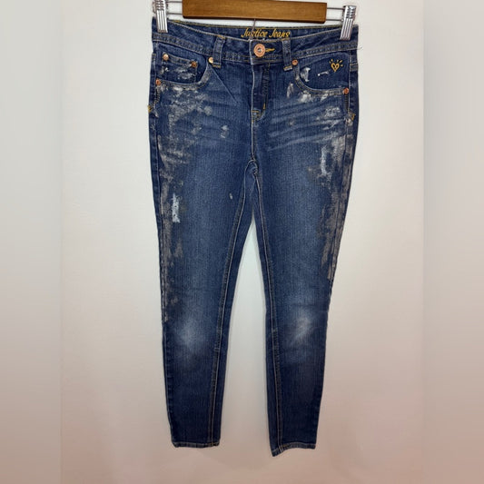 Pre-Owned Size 14 Short Justice Distressed Blue Skinny Jeans