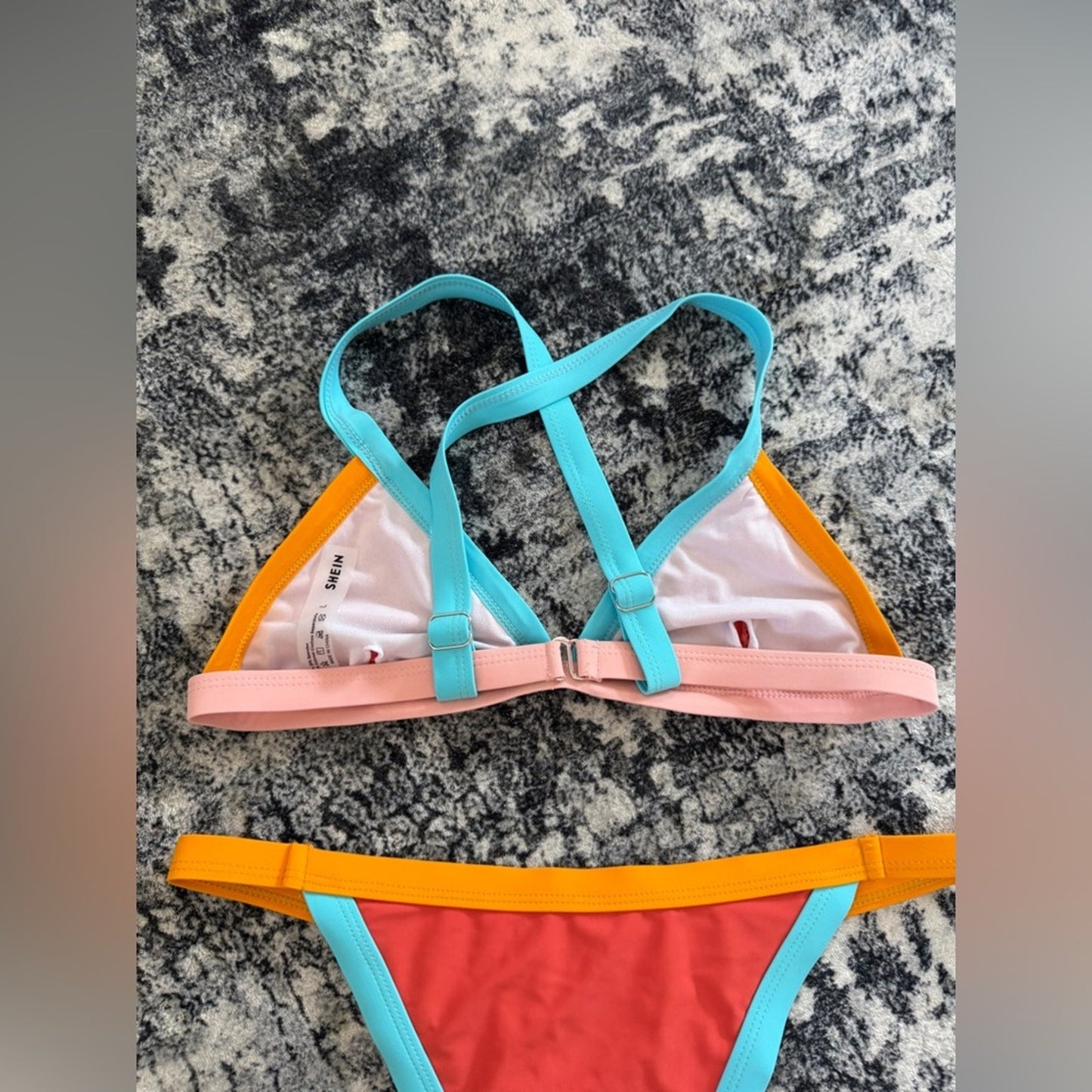 Pre-Owned LG SHEIN Color Block Bikini Top and Bottom Set