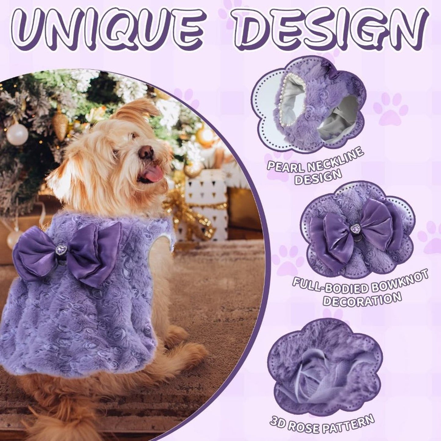 Couner Dog Sweater Dress for Dogs Girl,Faux Fur Cat Sweater Purple LG