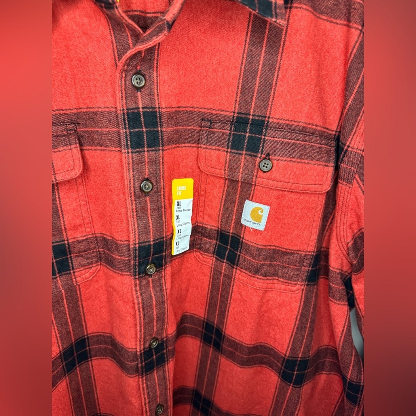 NWT XL Tall Carhartt Red and Black Heavyweight Loose Fit Flannel