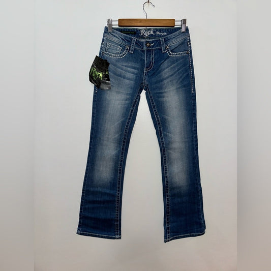 NWT W24xL30 Rock 47 by Wrangler Ultra Low Rise Blue Boot Cut Jeans