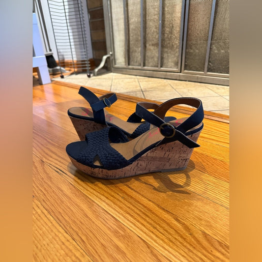 Pre-Owned Size 9.5 Jellypop Navy and Cork Wedges