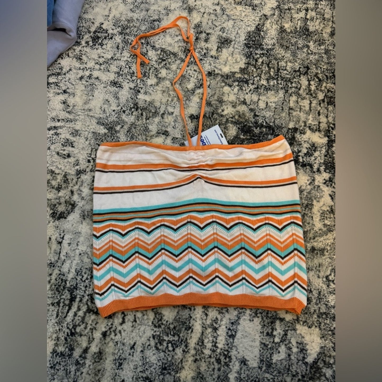 NWT LG Garage Orange and Blue Multicolor Striped Halter Top