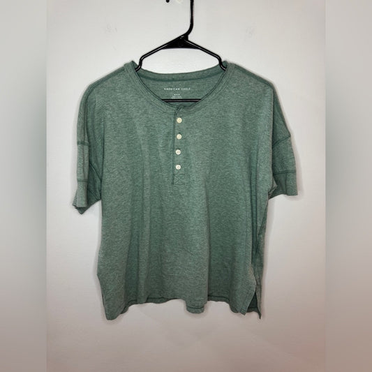 Pre-Owned MD American Eagle Heather Green Oversized Henley T-Shirt