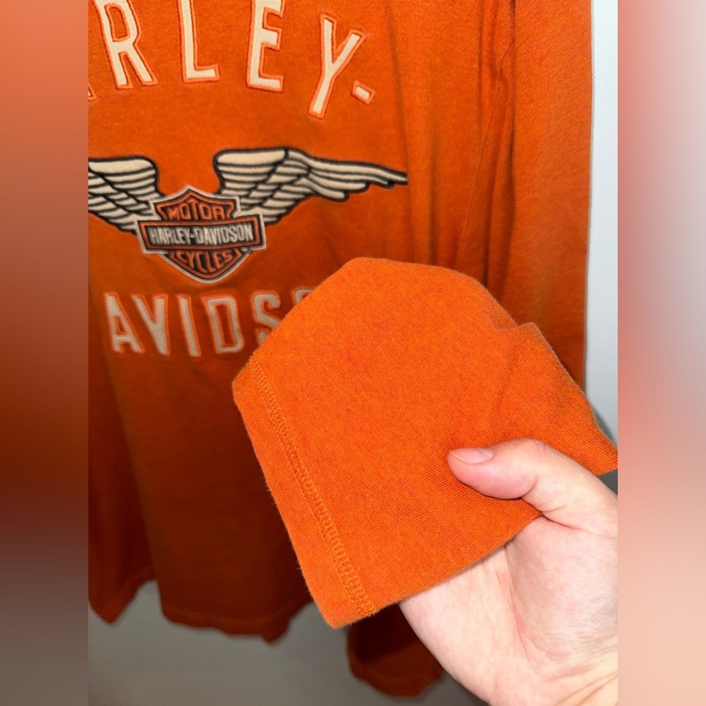 Pre-Owned XL Harley Davidson Orange Logo Long Sleeve 2012 Shirt