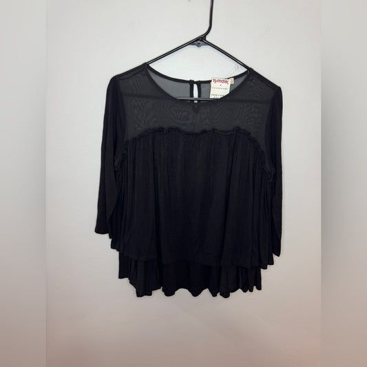 NWT SM Pebble and Stone Black Flowy long Sleeve Mesh Top