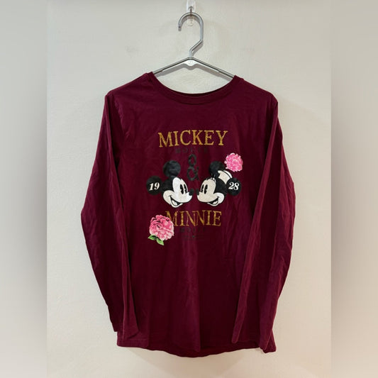 Pre-Owned LG Disney Mickey and Minnie Mouse Maroon Long Sleeve Shirt