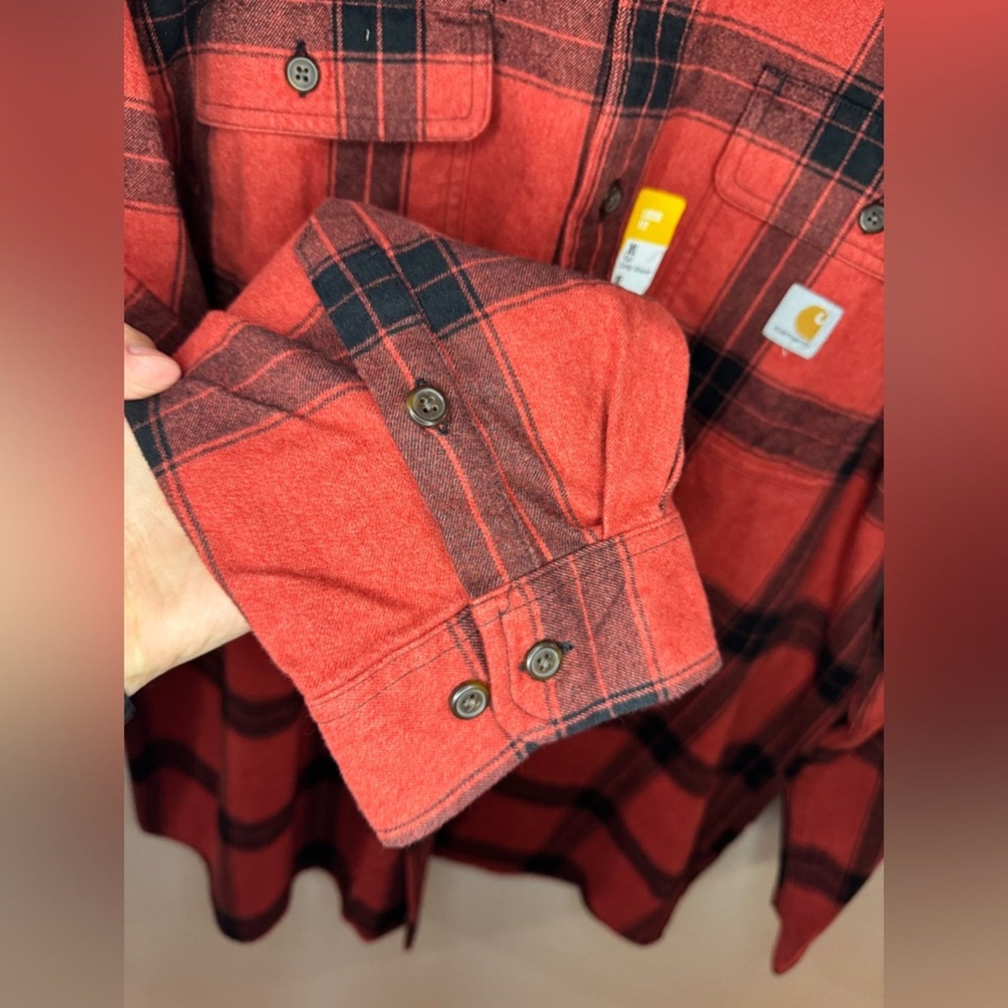 NWT XL Tall Carhartt Red and Black Heavyweight Loose Fit Flannel