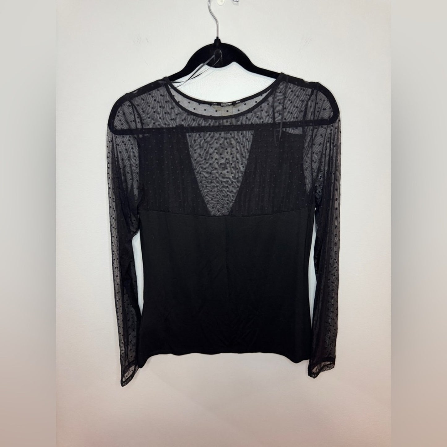 NWT LG H&M Block Mesh Polka Dot Long Sleeve Top