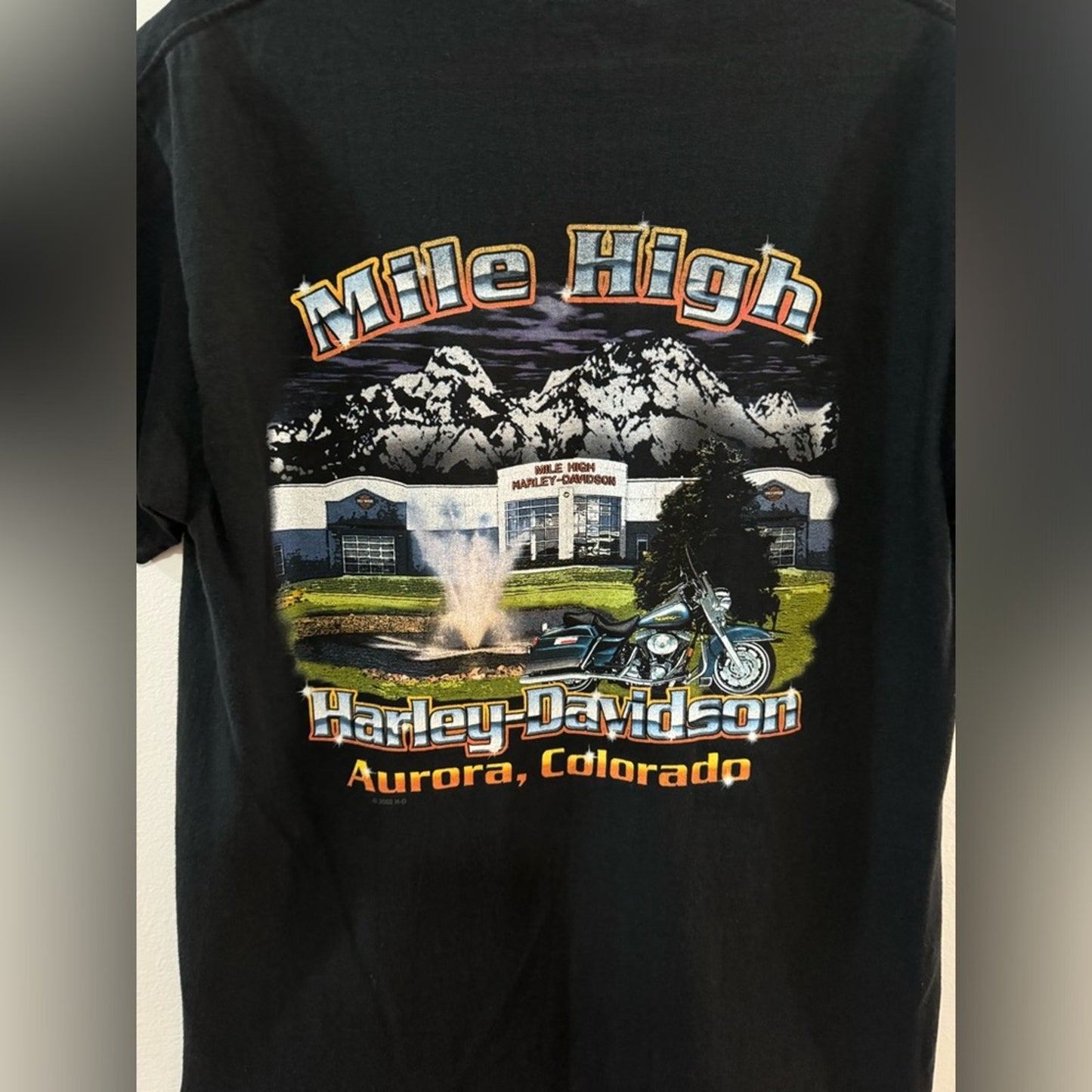 MD Harley Davidson Black Barbed wire Mile High Aurora, CO Short Sleeve Shirt