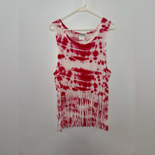 Pre-Owned LG Poof! Red and White Fringe Tank Top