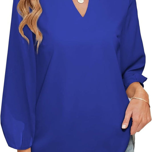 Astylish Womens Casual V Neck 3/4 Sleeve Shirt Fashion Chiffon Work Office 2XL