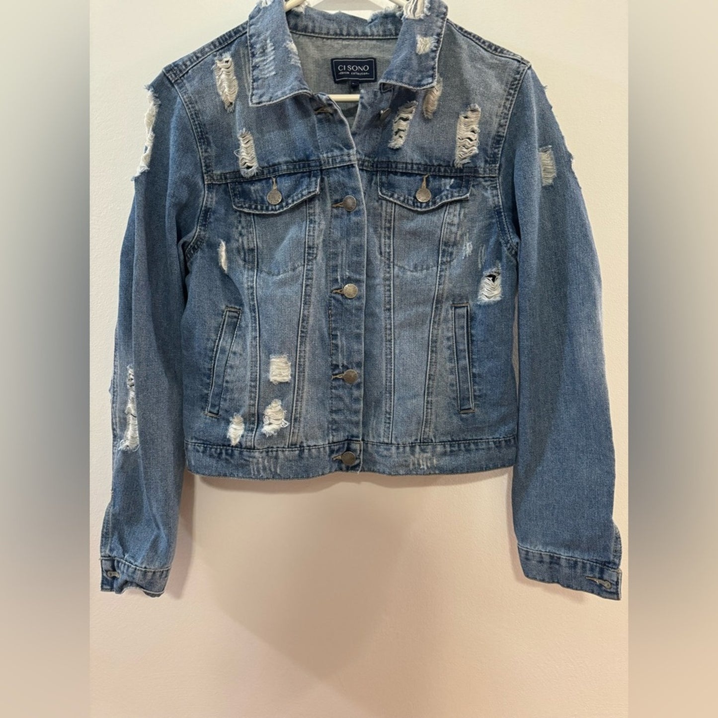 Pre-Owned LG Cisono Blue Distressed Cropped Jean Jacket