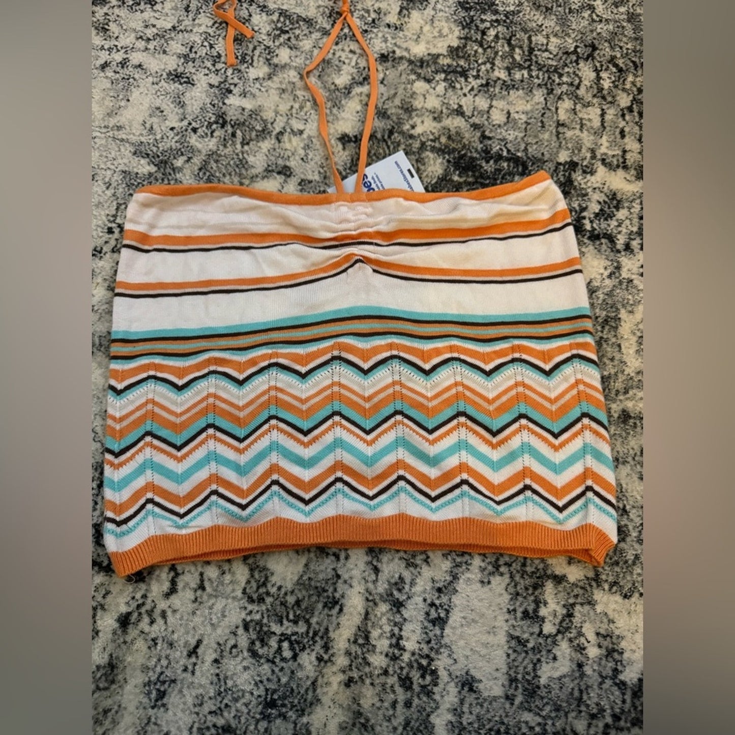 NWT LG Garage Orange and Blue Multicolor Striped Halter Top