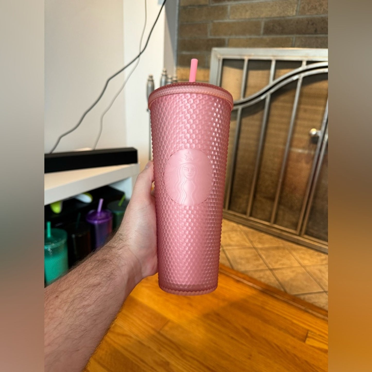 Pre-Owned Starbucks 2022 Soft Touch Pink Lemonade Studded Tumbler