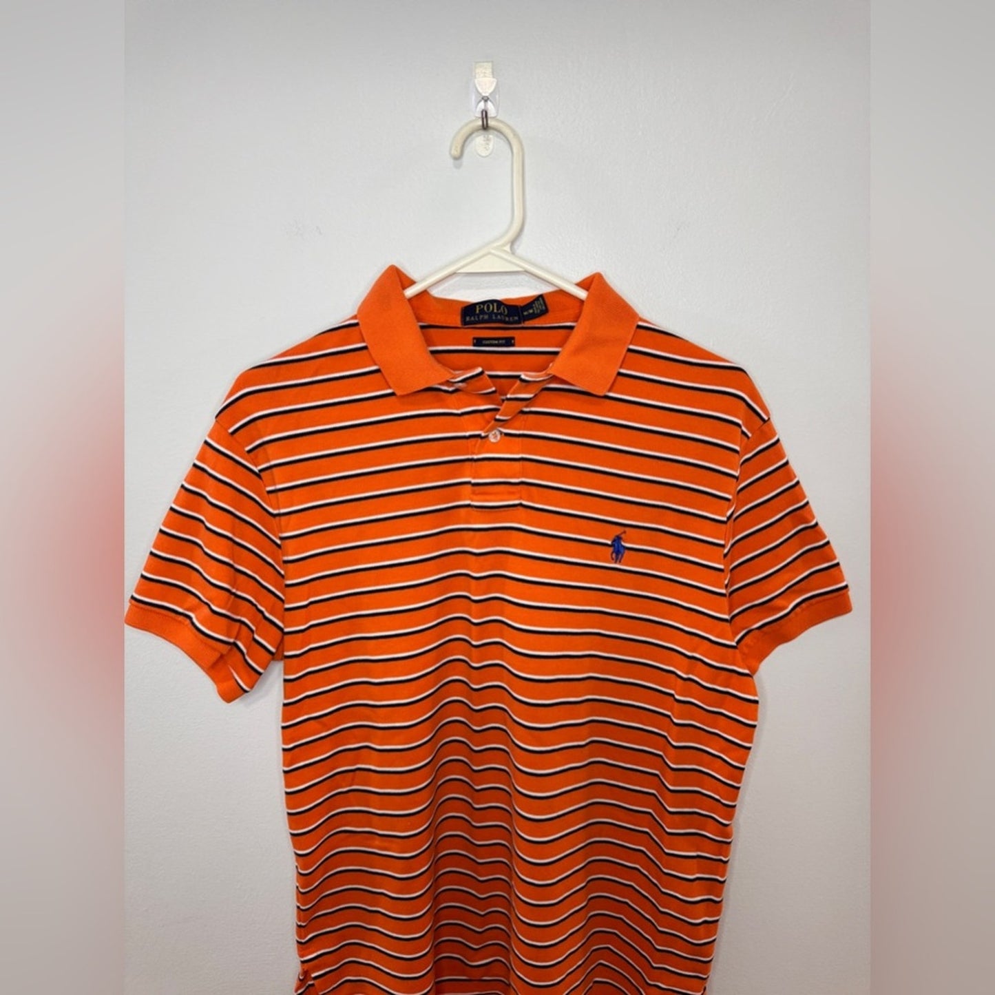 Pre-Owned Md Polo Ralph Lauren Orange Striped Custom Fit Polo Shirt