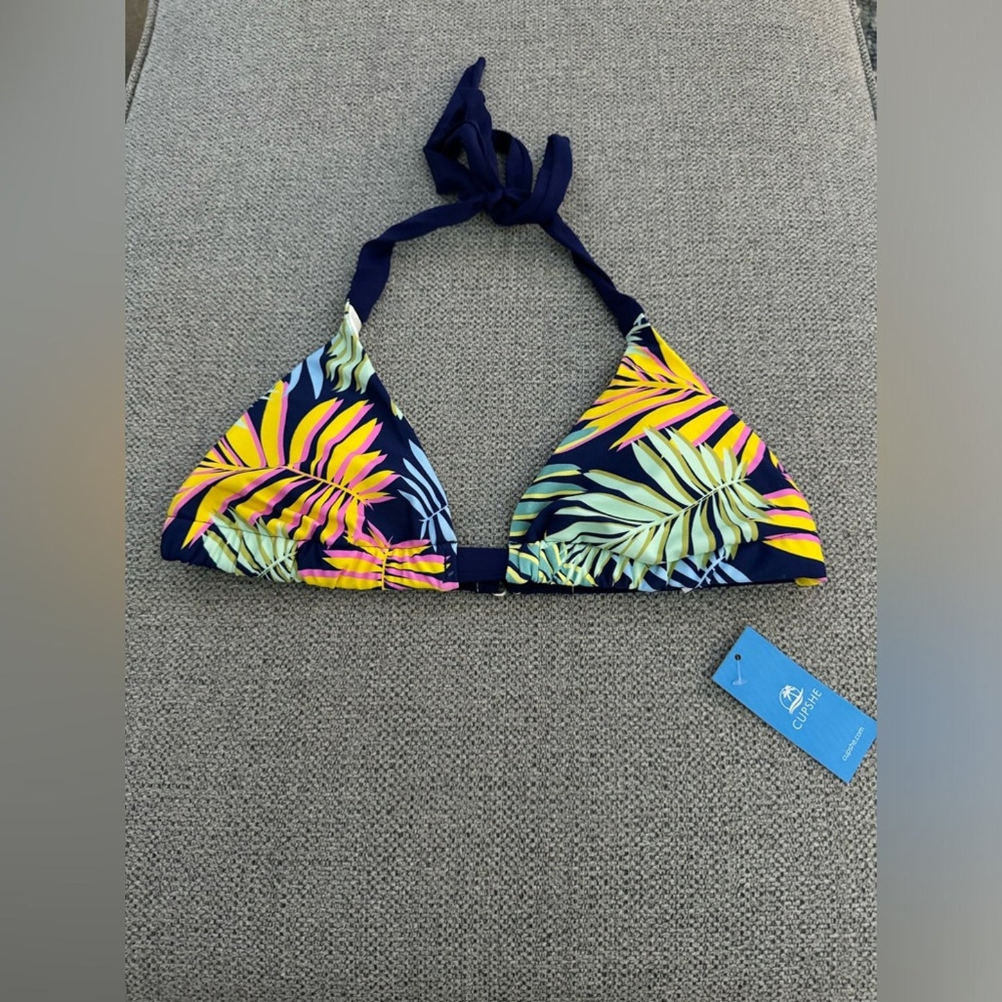 NWT MD Cupshe Blue Palm Bikini Top