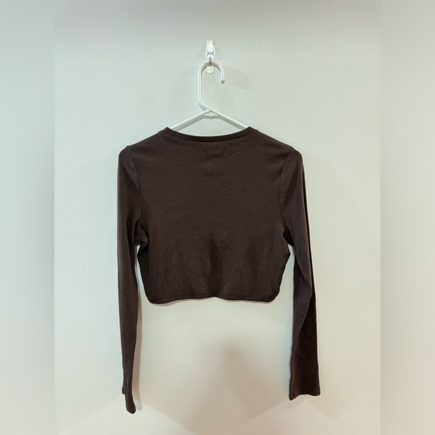 NWT LG Aeropostale Brown Ribbed Cropped Twist Front Long Sleeve Shirt