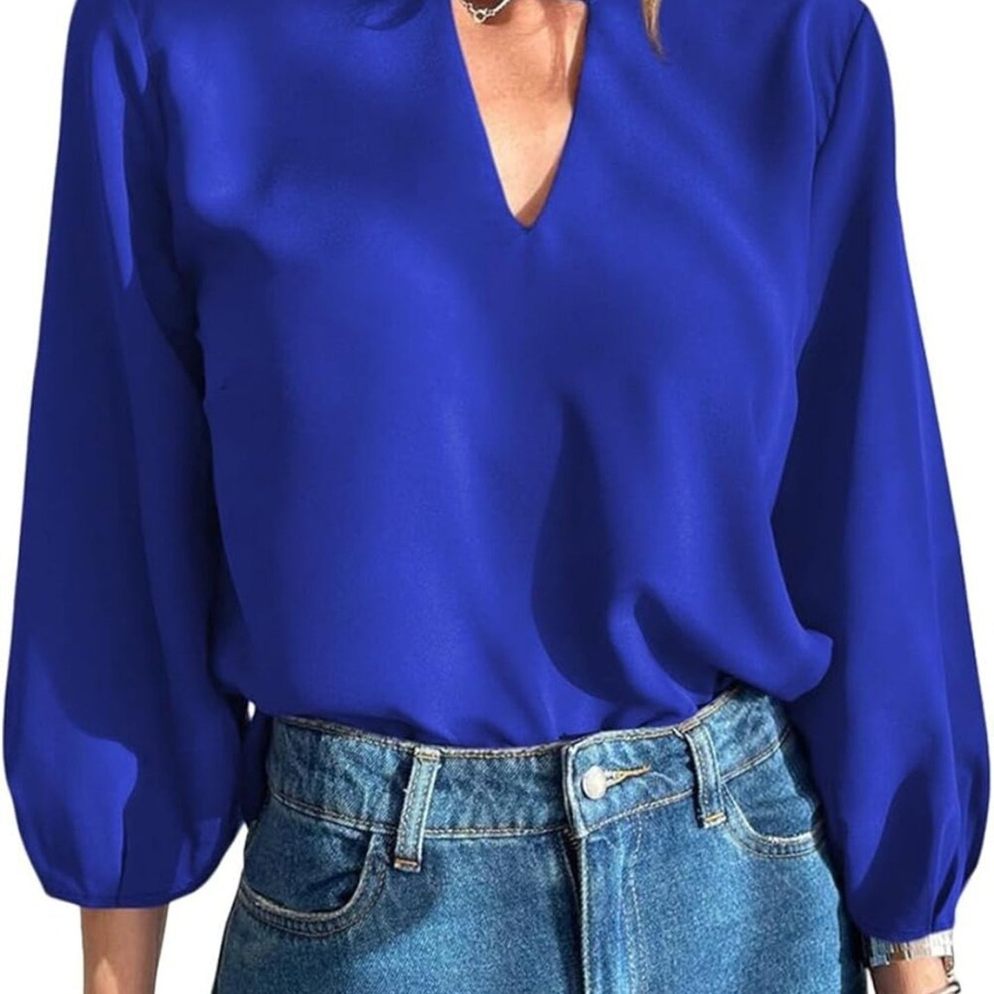 Astylish Womens Casual V Neck 3/4 Sleeve Shirt Fashion Chiffon Work Office MD