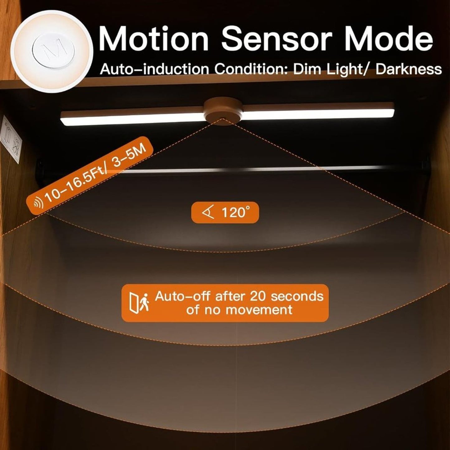 Under Cabinet Light Closet Light Wireless Foldable, 23.6" Motion Sensor Light