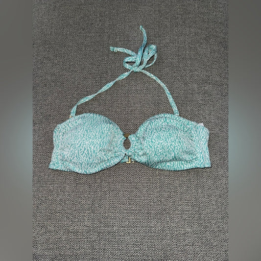 Pre-Owned MD Time and Tru Teal and White Textured Bikini Top