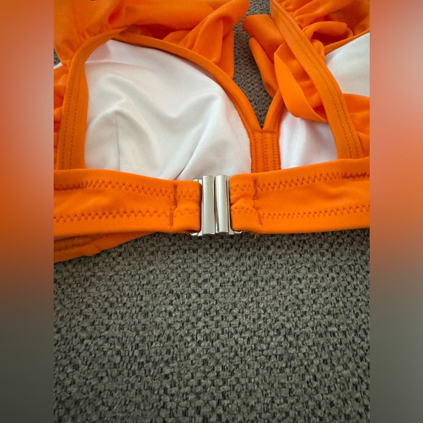 NWT LG Cupshe Orange Ruffle Silver Clasp Bikini Top