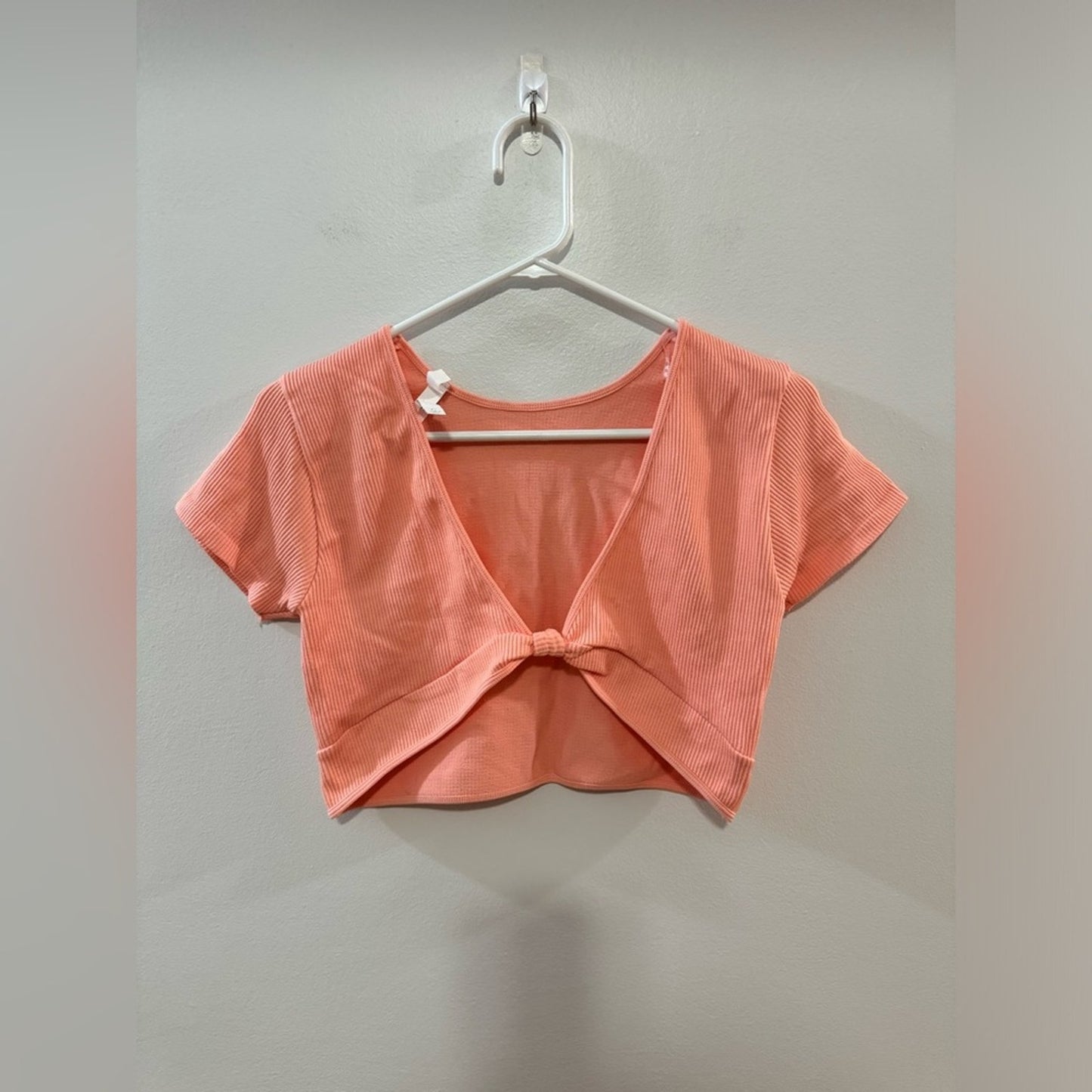 Pre-Owned LG Aeropostale Orange Ribbed Front Tie Short Sleeve Top