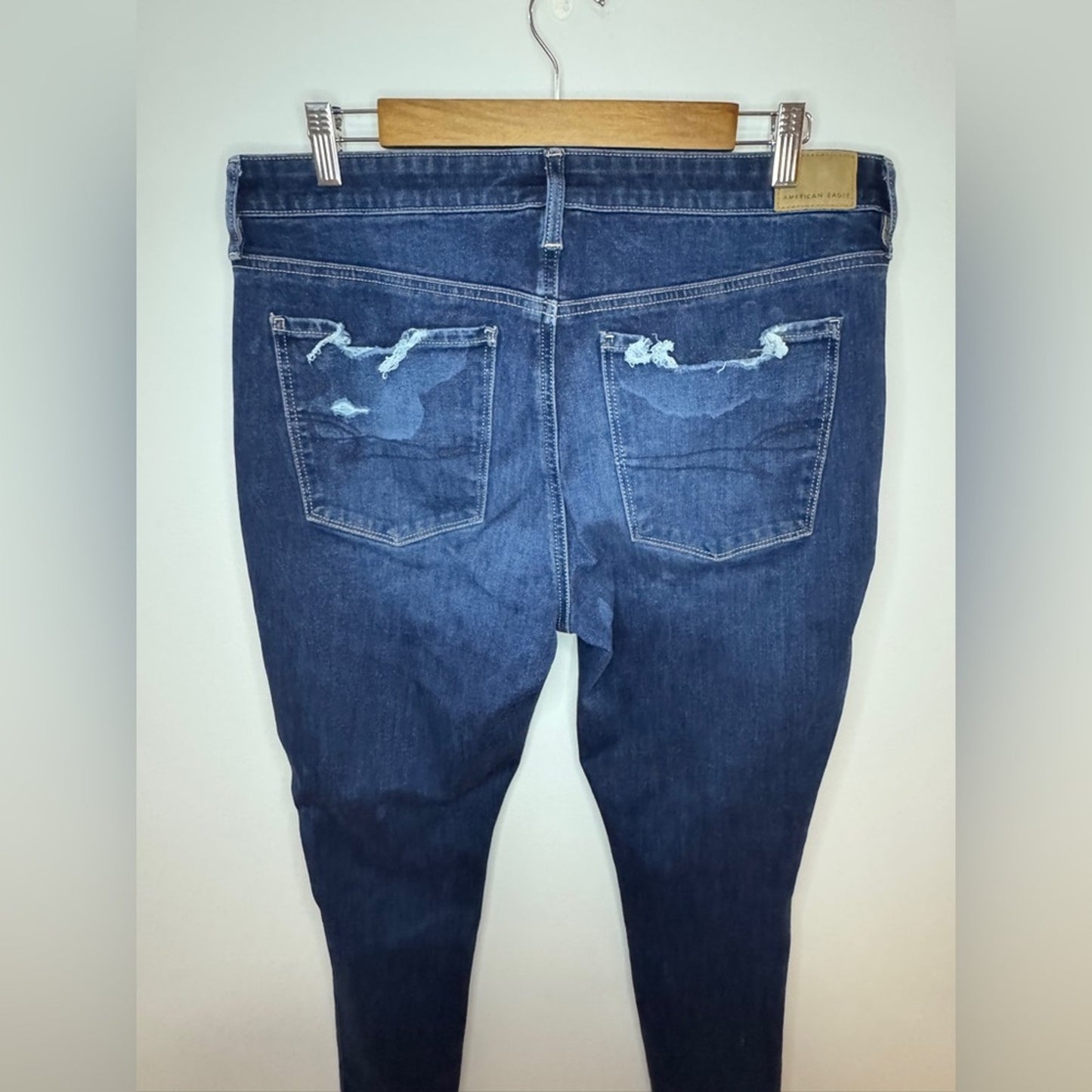 Pre-Owned Size 14 Regular American Eagle Dark Blue Distressed Jegging Jeans