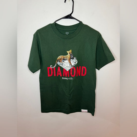 Pre-Owned SM Diamond Supply Company Green Leopard Graphic T-Shirt