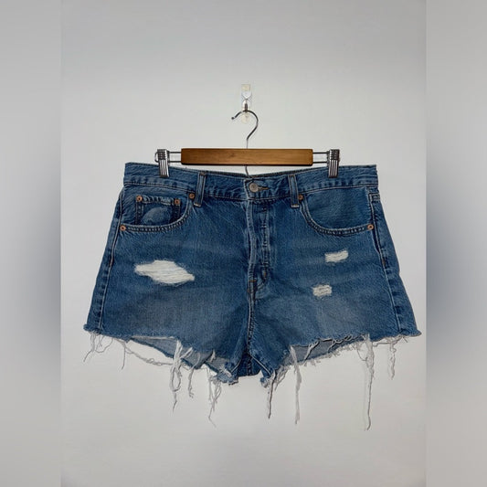 Pre-Owned Size 12 Aeropostale Blue Distressed Boyfriend Jean Shorts