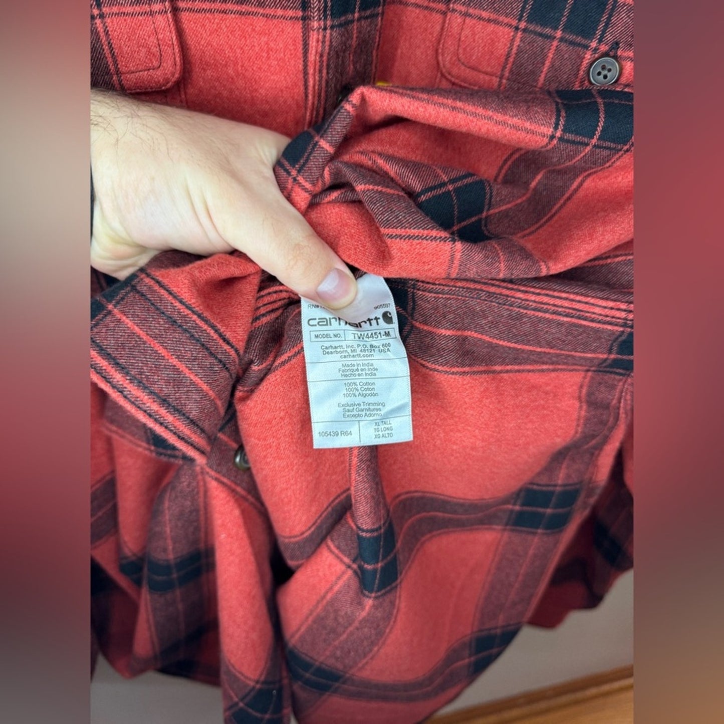 NWT XL Tall Carhartt Red and Black Heavyweight Loose Fit Flannel