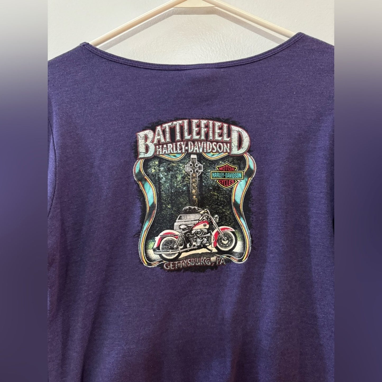 LG Harley Davidson Purple 2001 Battlefield Gettysburg, PA Long Sleeve Shirt