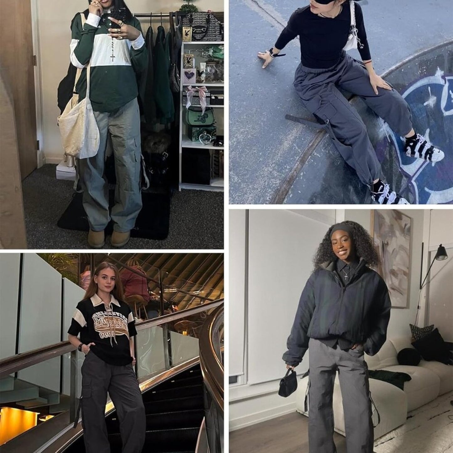 Women Quick-Dry Cargo Pants Y2K Wide Leg Baggy Pants Lightweight Hiking Pants MD