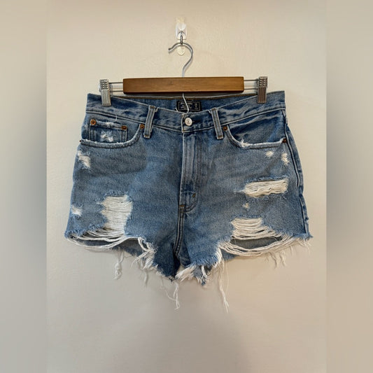 Size 6 Abercrombie & Fitch Light Blue Distressed Annie High Rise Jean Shorts